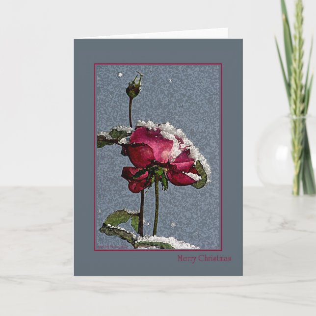 Felices Navidad - rosa rojo artsy con nieve (Anverso)