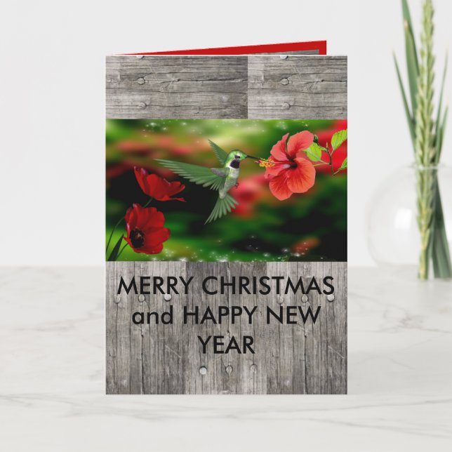 Felices Navidad y tarjeta del colibrí de la Feliz (Anverso)