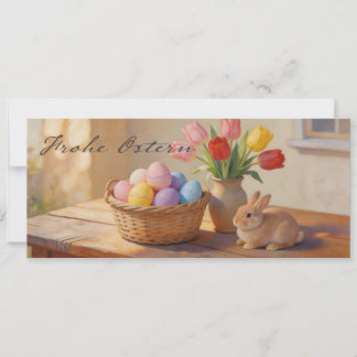 Felices Pascuas con huevos de colores y tulipanes