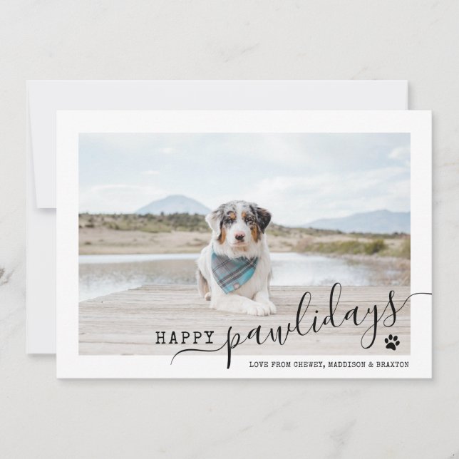 Felices Pawlidays Foto de Perro Navidad Moderna Bl (Anverso)