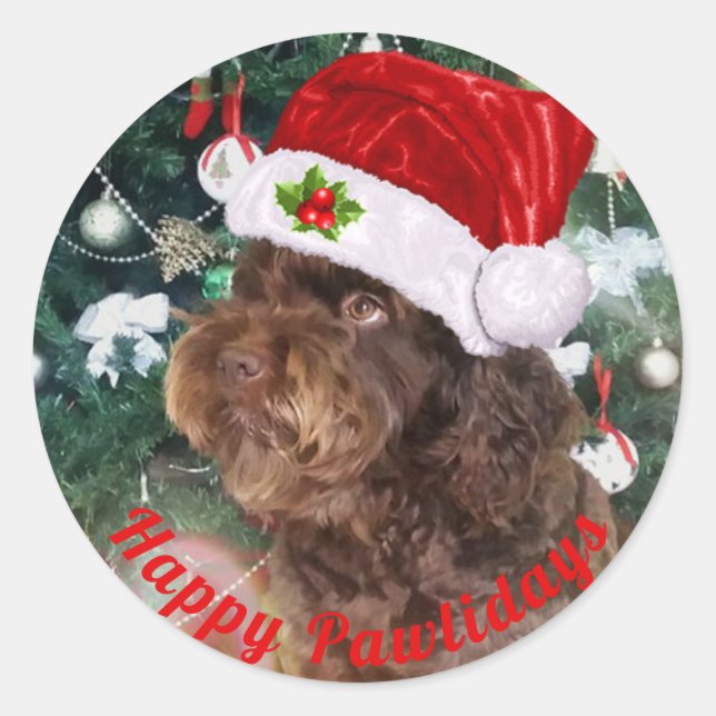 Felices Pawlidays Pegatina Redonda Clásica (Anverso)