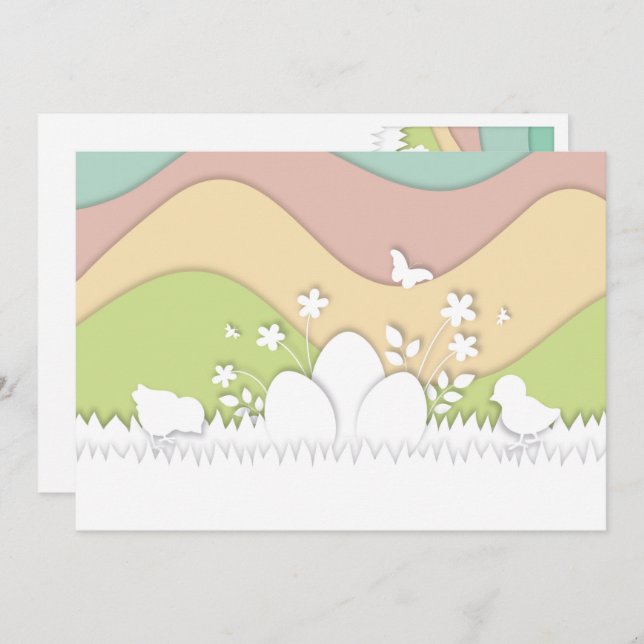 Felices pollitas de Pascua y huevos en la naturale (Anverso / Reverso)