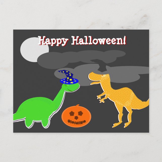 Felices saludos de Halloween Dinosaurios Postales (Anverso)