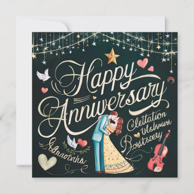 Felices tarjetas de aniversario de Boda elegantes (Anverso)
