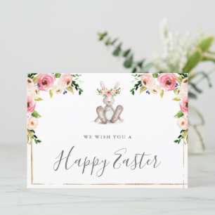Felices Tarjetas De Pascua Con Bunny Floral