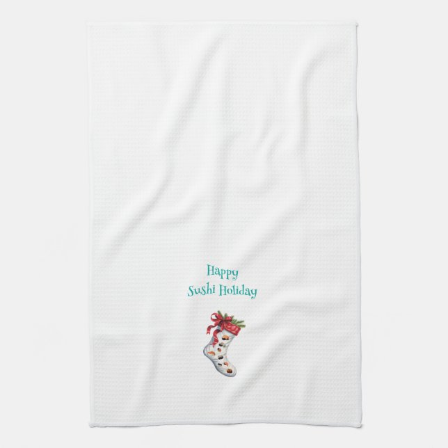 Felices toallas de cocina de vacaciones de sushi (Vertical)
