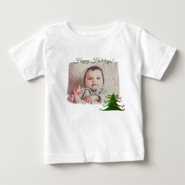 Felices vacaciones foto bebé camiseta personalizad (Anverso)
