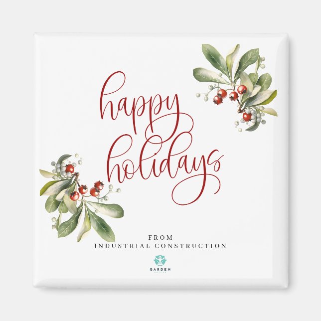 Felices vacaciones imán de Navidades con logo de l (Frente)