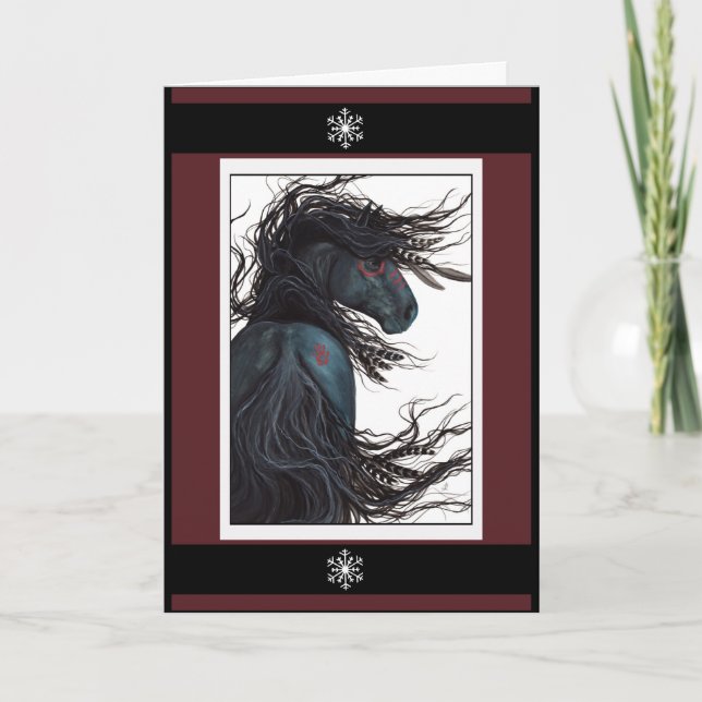 Felices vacaciones Navidades tarjeta de caballo po (Anverso)