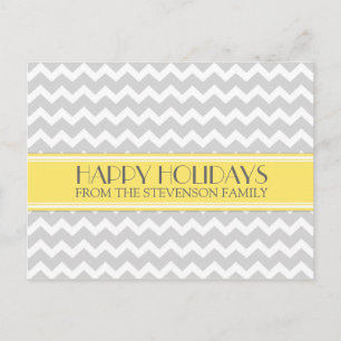 Felices vacaciones postales Chevron gris amarillo