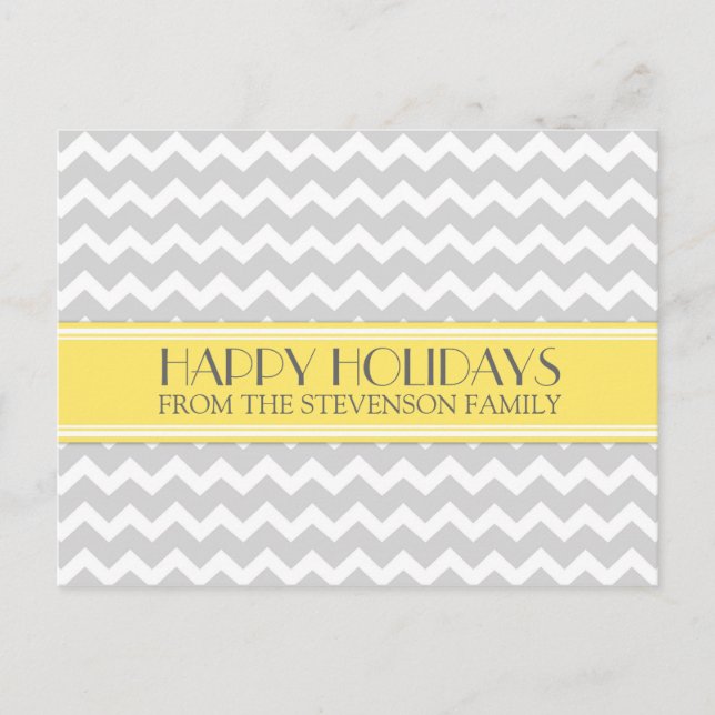 Felices vacaciones postales Chevron gris amarillo (Anverso)