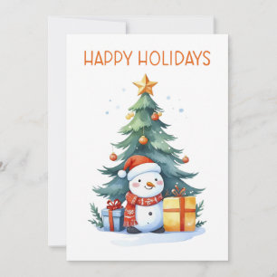Felices vacaciones Snowman con árbol de Navidad