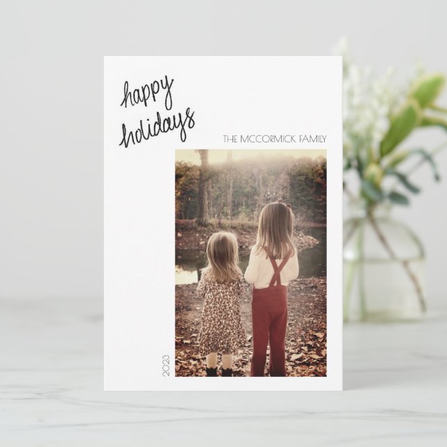 Felices vacaciones - Tarjeta manuscrita Minimalist (Anverso de pie)