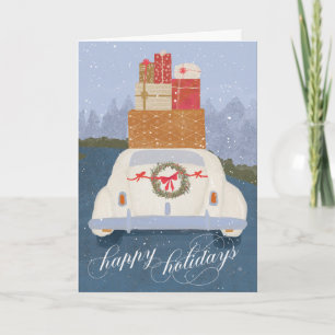 Felices vacaciones Vintage Car y Regalos Tarjeta d