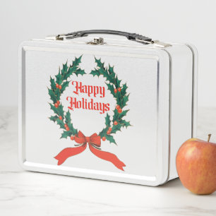 Felices vacaciones Vintage Holly Navidades Wreath