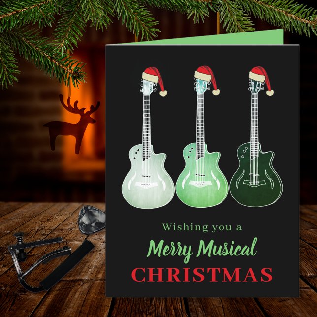 Felicidad Musical Rock and Roll Navidad Guitarra (Rock and roll Christmas guitar custom holiday greetings folded card for guitarist musician teacher)