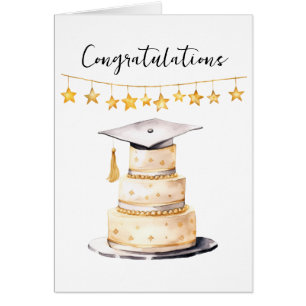 Felicidades Graduado Sombrero y Tarta de Acuarela