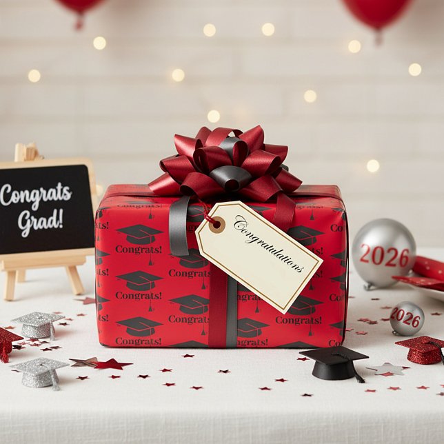 ¡Felicidades! Papel de regalo de gorra de graduaci (Subido por el creador)