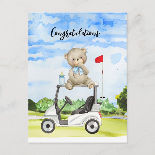 Felicidades por el golf de bebé, tarjeta de niño (Anverso)
