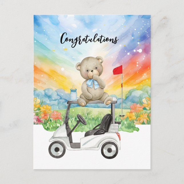 Felicidades por el golf de bebé, tarjeta de niño (Anverso)