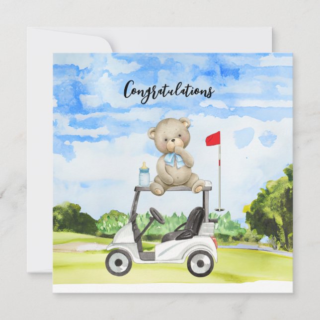 Felicidades por el golf de bebé, tarjeta de niño (Anverso)