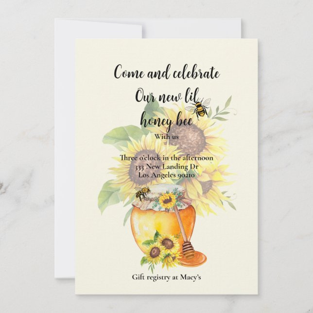 Felicidades por tu invitación de bebé de abeja mie (Anverso)