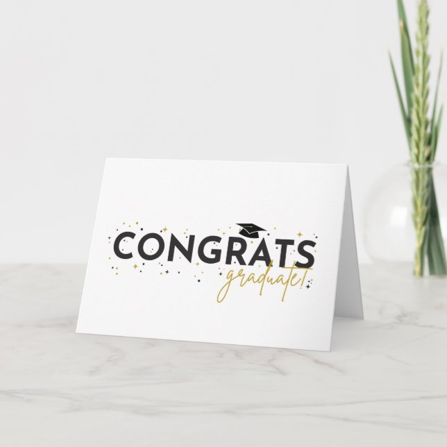 ¡Felicidades! Tarjeta de oro y negro para graduado (Anverso)