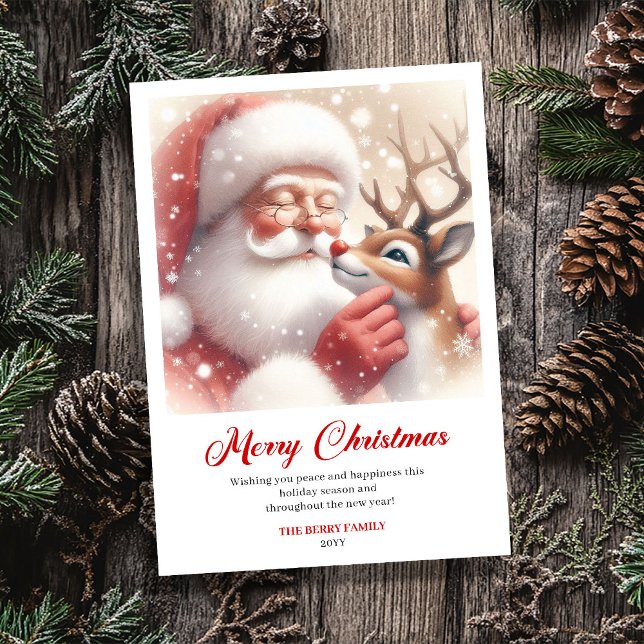Felicitación Clásica de Santa con Rudolph Navidad (Merry Classic Santa With Rudolph Christmas Greeting Card)