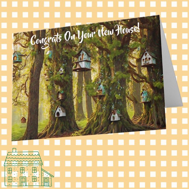 Felicitaciones a los nuevos hogares con tarjetas d (New house, moving congratulations card.)