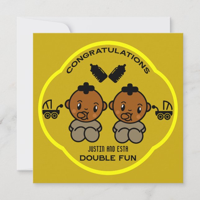 Felicitaciones a los padres afroamericanos gemelos (Anverso)