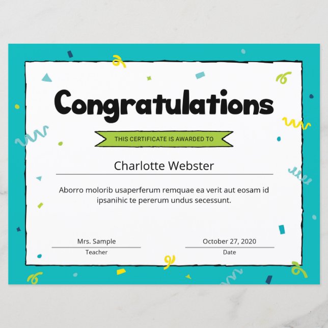 Felicitaciones a plantilla de premio de certificad (Anverso)