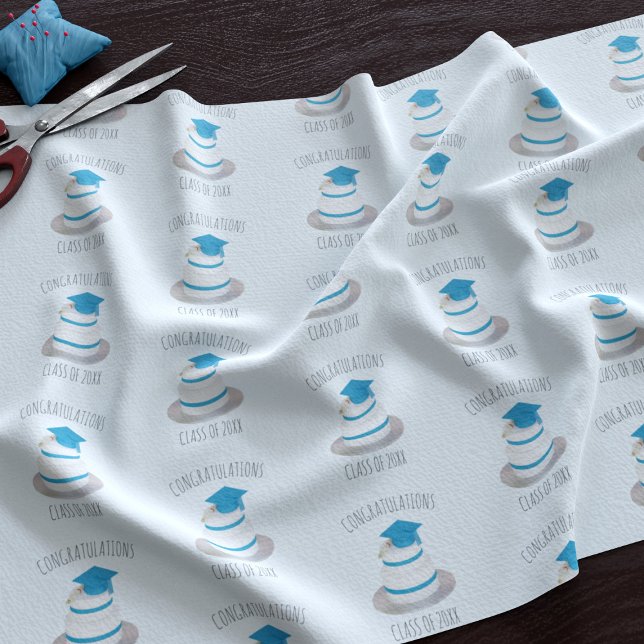 Felicitaciones Clase de Graduación Tela Azul (Fun graduation cake pattern fabric with space for your text)