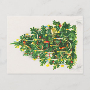 Felicitaciones de Navidad, tarjeta vintage, árbol
