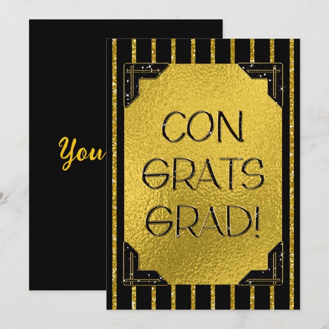 ¡Felicitaciones Grad! Bandas Purpurinas Gold y Bla (Anverso / Reverso)