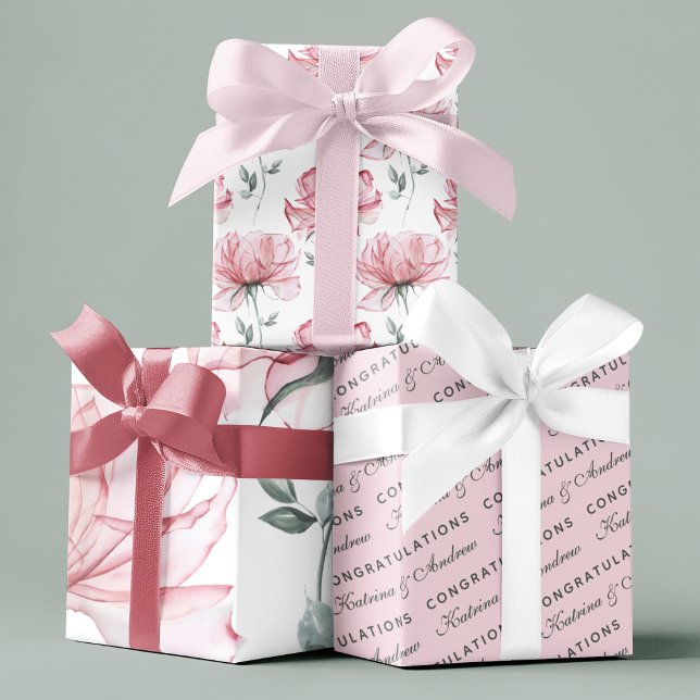 Felicitaciones Hojas de papel de ajuste de flores (Congratulate a special couple with these personalized wrapping paper sheets! )