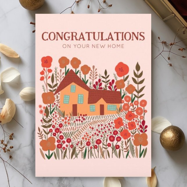 FELICITACIONES Nueva casa de campo para el calenta (Cute farmhouse wildflowers autumn illustration congratulations on new home card - digital download)