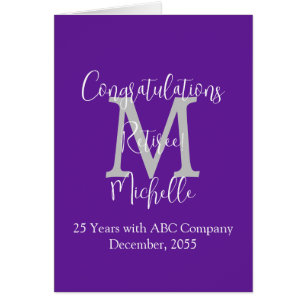Felicitaciones por jubilación, morado, monograma g