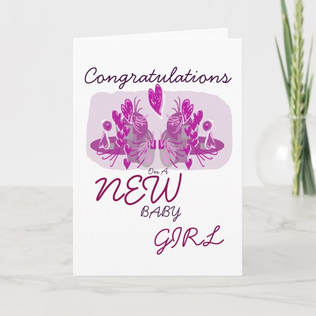Felicitaciones por una tarjeta rosa chica recién n (Anverso)