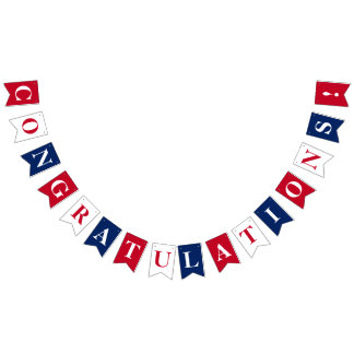 ¡FELICITACIONES rojas, blancas y azules! Banderas