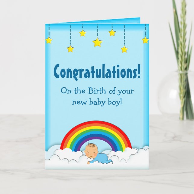 Felicitaciones tarjeta de arco iris de Baby Boy (Anverso)