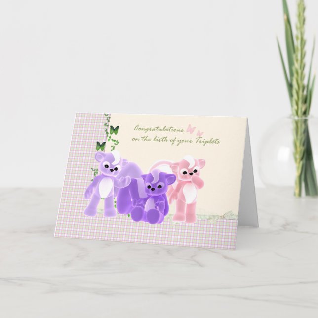 Felicitaciones Tarjeta Triplets para Bebés, Recién (Anverso)