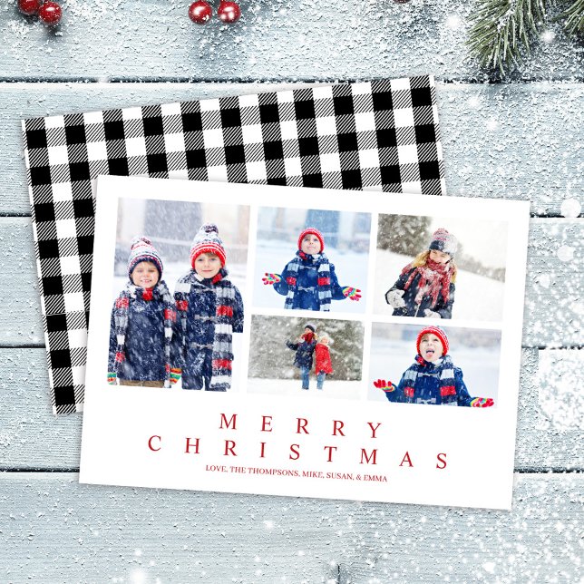 Feliciz Navidad Collage de Fotos de Cuadro de Búfa (Merry Christmas Classic Buffalo Check Pattern Photo card.)