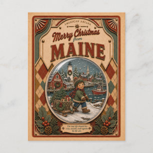 Feliciz Navidad desde Maine Globo de Nieve Antiguo