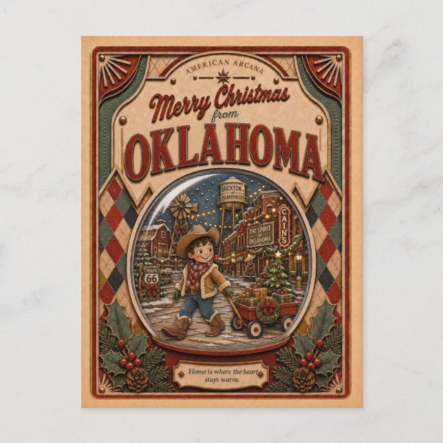 Feliciz Navidad desde Oklahoma Globo de Nieve Vint (Anverso)