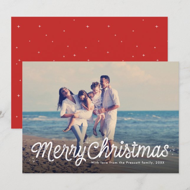 Feliciz Navidad simple guión retro una foto (Anverso / Reverso)