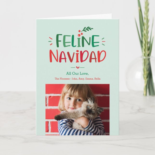 Feline Navidad Mascota plegado Navidades tarjeta d (Anverso)