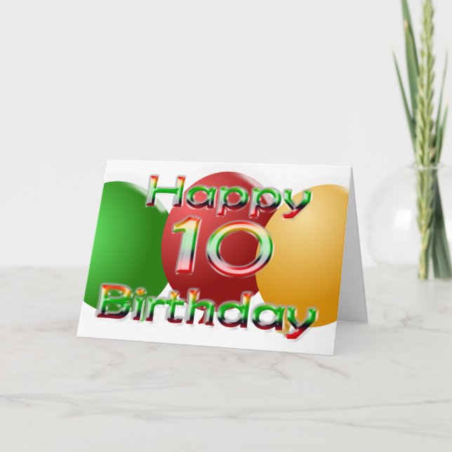 Feliz 10.ª tarjeta de globo de cumpleaños (Anverso)