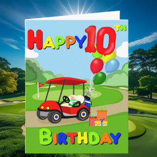 Feliz 10.ª tarjeta de golf de los niños rojos