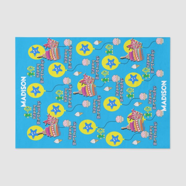 Feliz 10.º Papel de Tejido de Cumpleaños #10 Azul (Anverso)