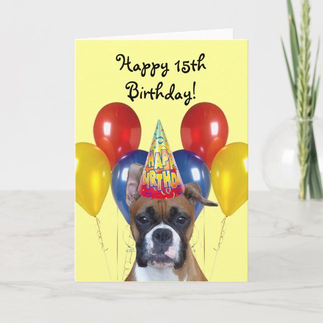 Feliz 15º cumpleaños Boxer tarjeta de felicitación (Anverso)